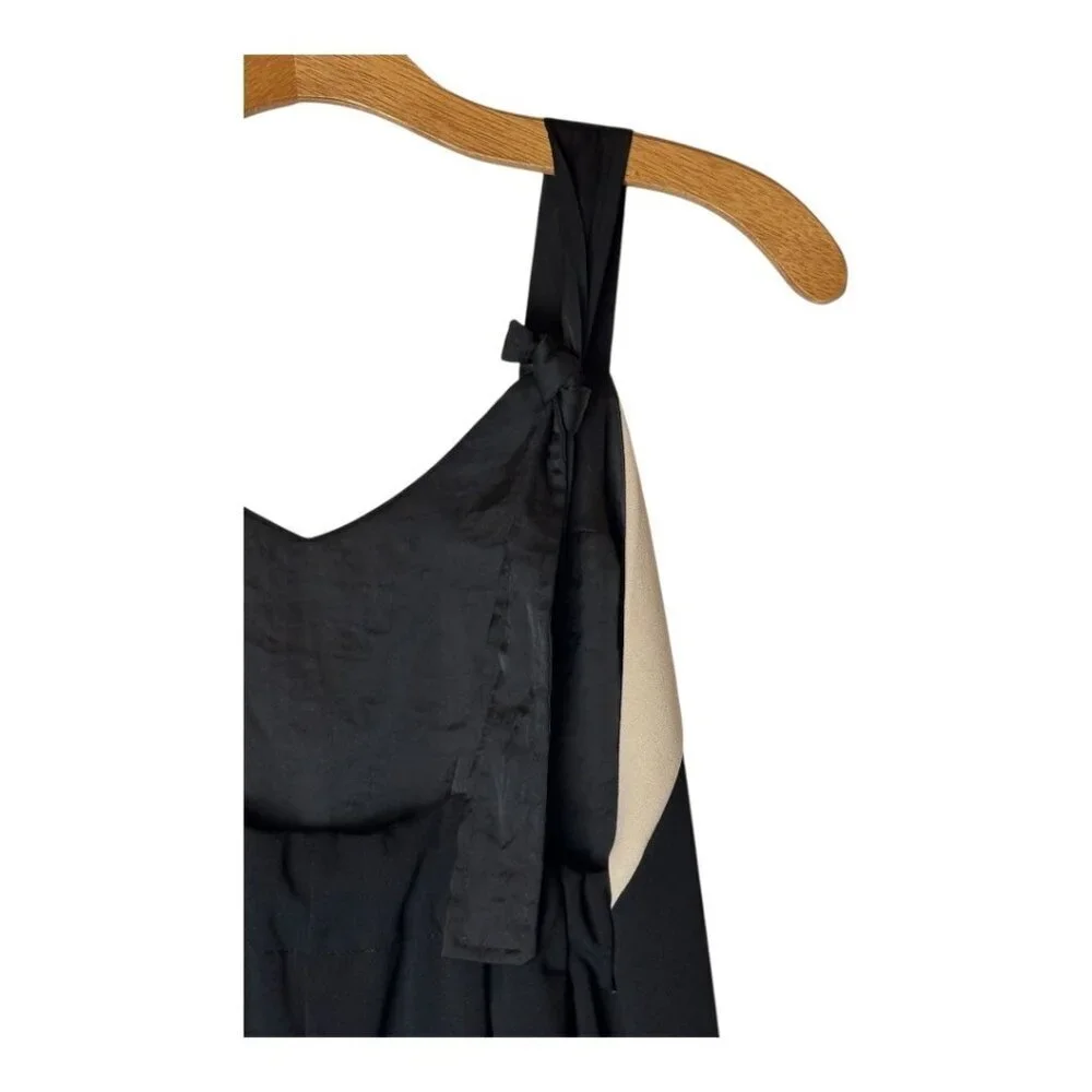 Zara Jumpsuit Women Small Black Ivory Tie Back Overall Wide‎ Leg Cropped Preppy